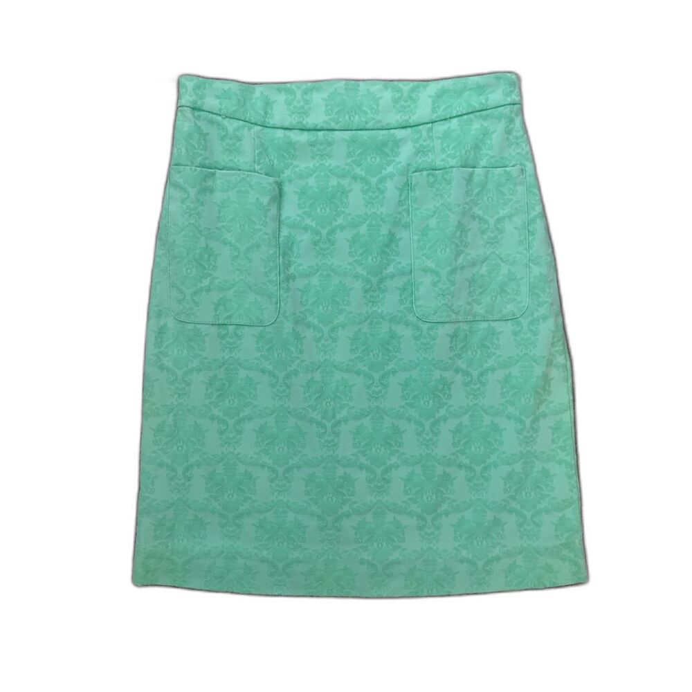 Anthropologie Moulinette Soeurs Women Skirt 4 Green Damask Brocade Pencil Pocket